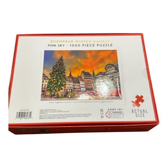 Pink Sky European Winter Market 1000 Piece Jigsaw Puzzle Strasbourg with Poster - Picture 2 of 3
